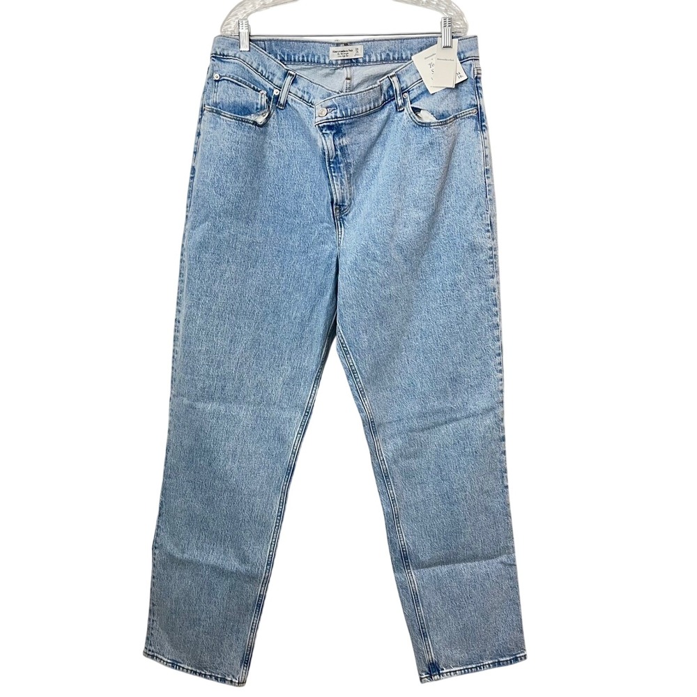 Abercrombie & Fitch 90s Straight Jeans Women 24W L Light Wash Criss Cross Waist - Picture 2 of 7